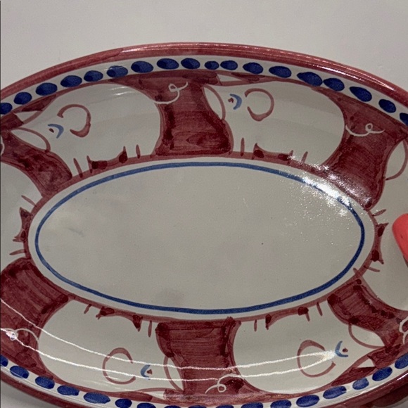Porco pig vintage Decorative Oval Platter with  Pig Design - Red and Blue